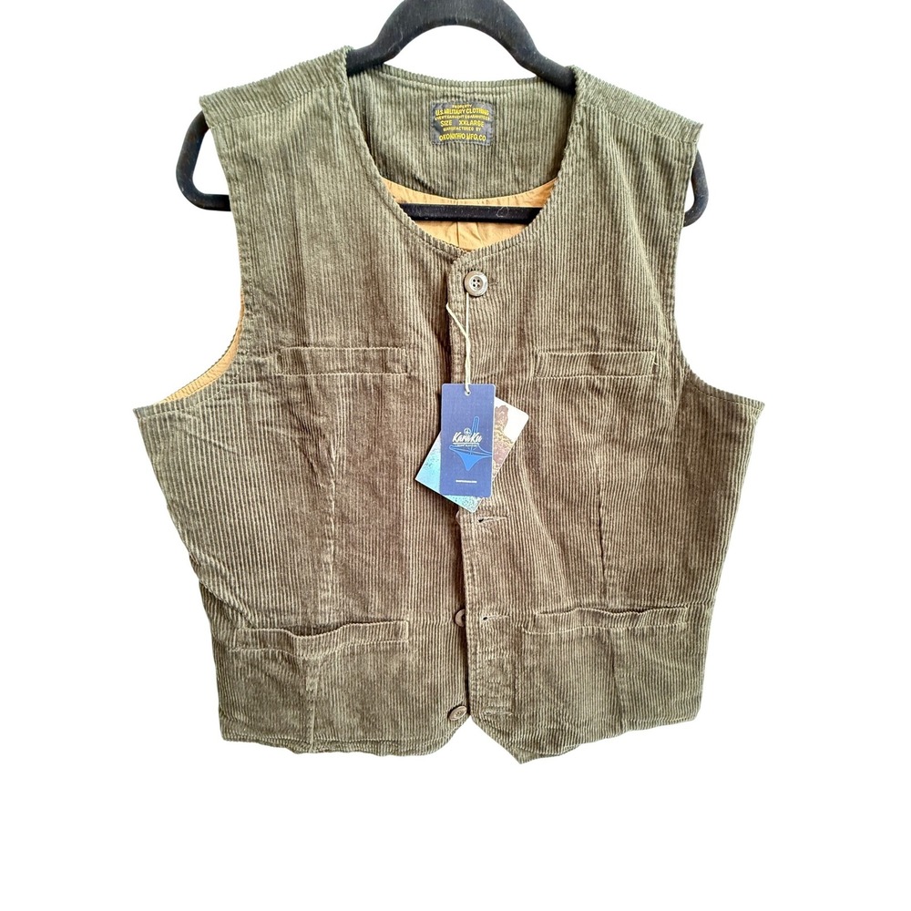 NWT HTF Made in Japan Mens Olive Green Corduroy Military Waistcoat Vest XXL - Picture 4 of 9